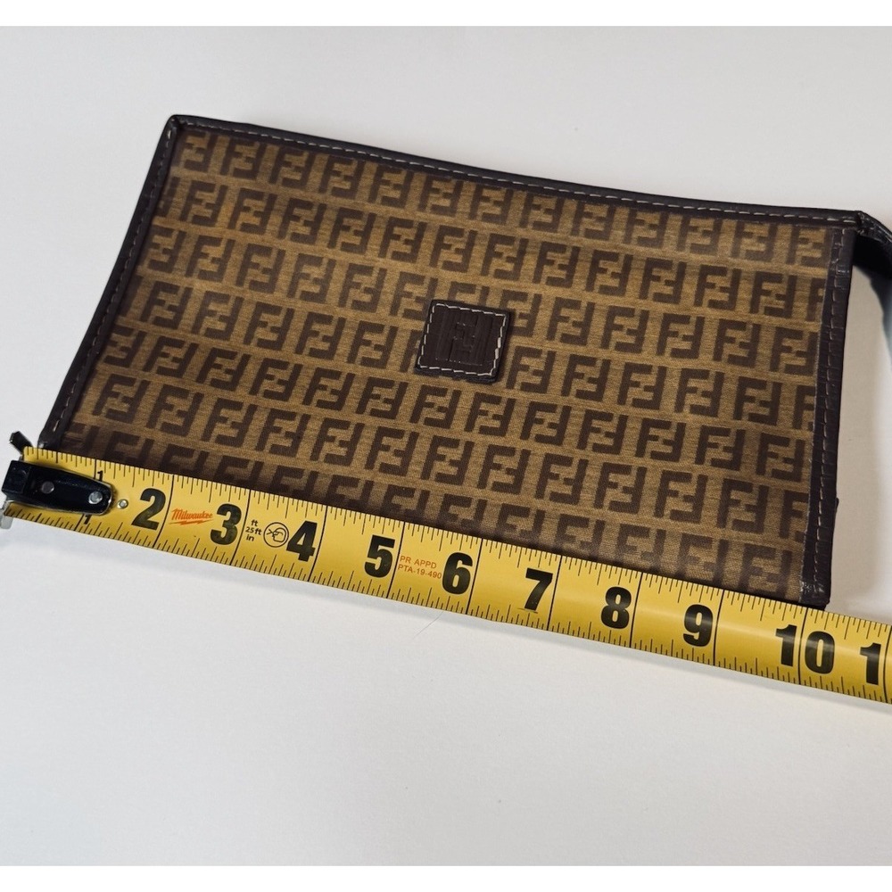 Fendi Zucca FF Logo Monogram Brown Canvas w/ Leather Trim Large Pouch Clutch Bag - Picture 7 of 9